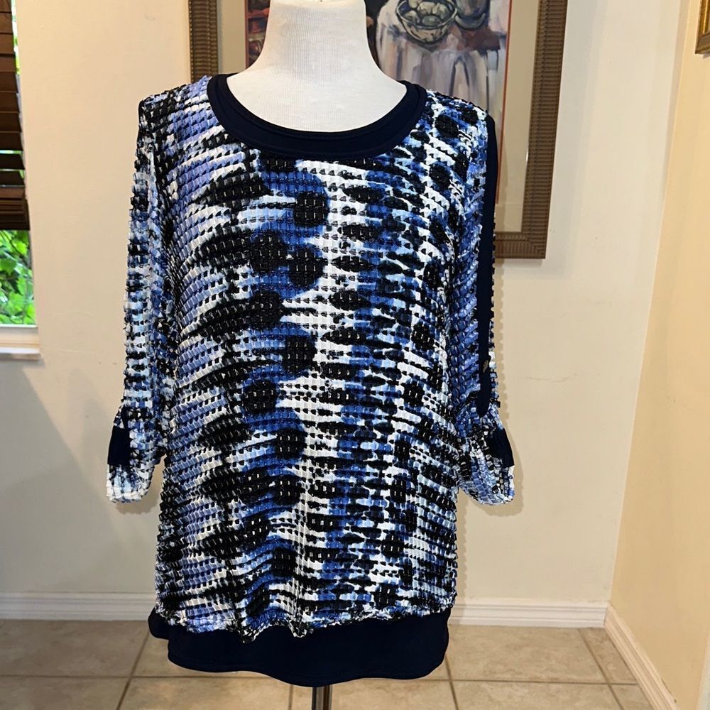 Joseph Ribkoff Stylish Blue/Black Pattern Women's Top Size 4